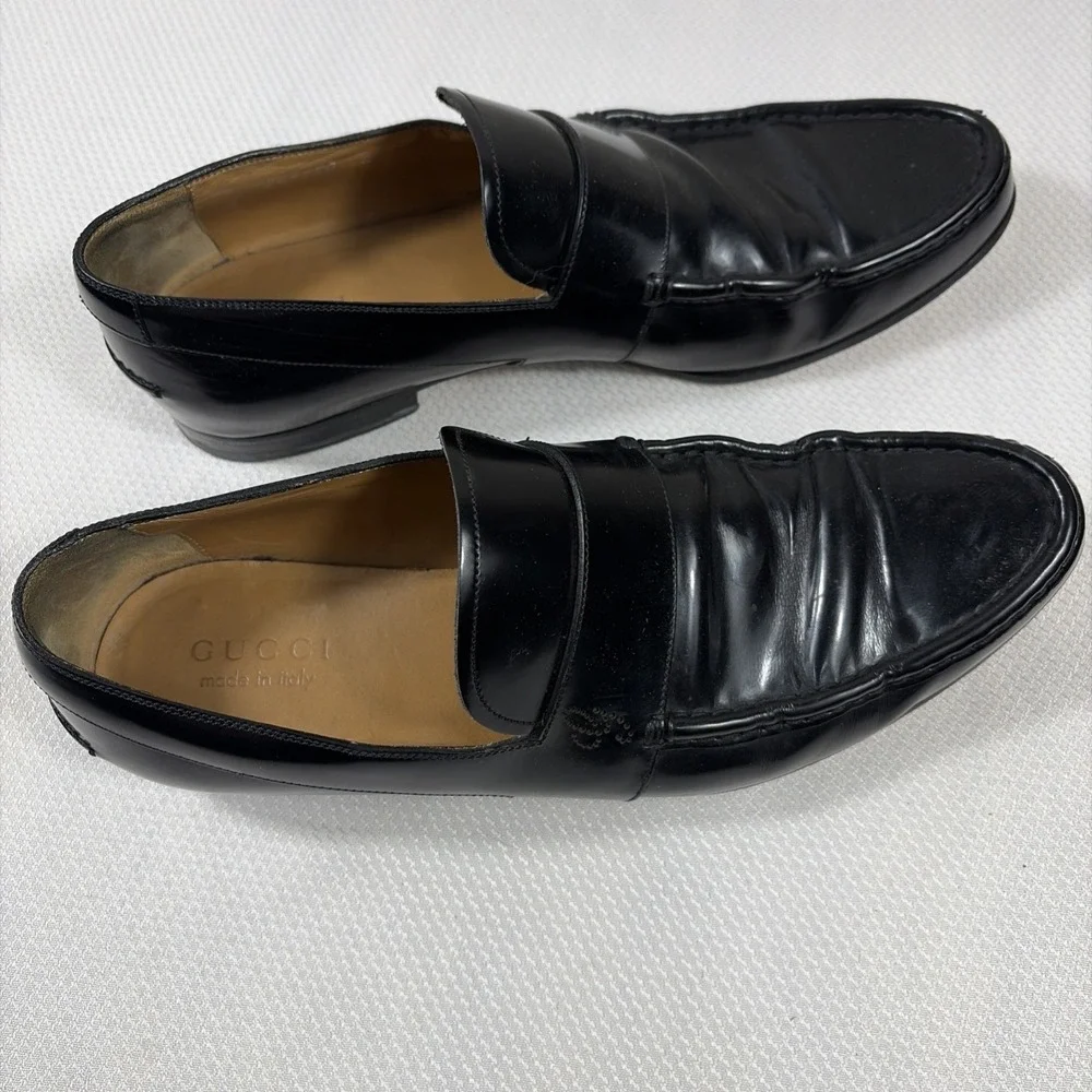 GUCCI Black Leather Slip On Loafers Mens EU 41 / US 8‎ Italy